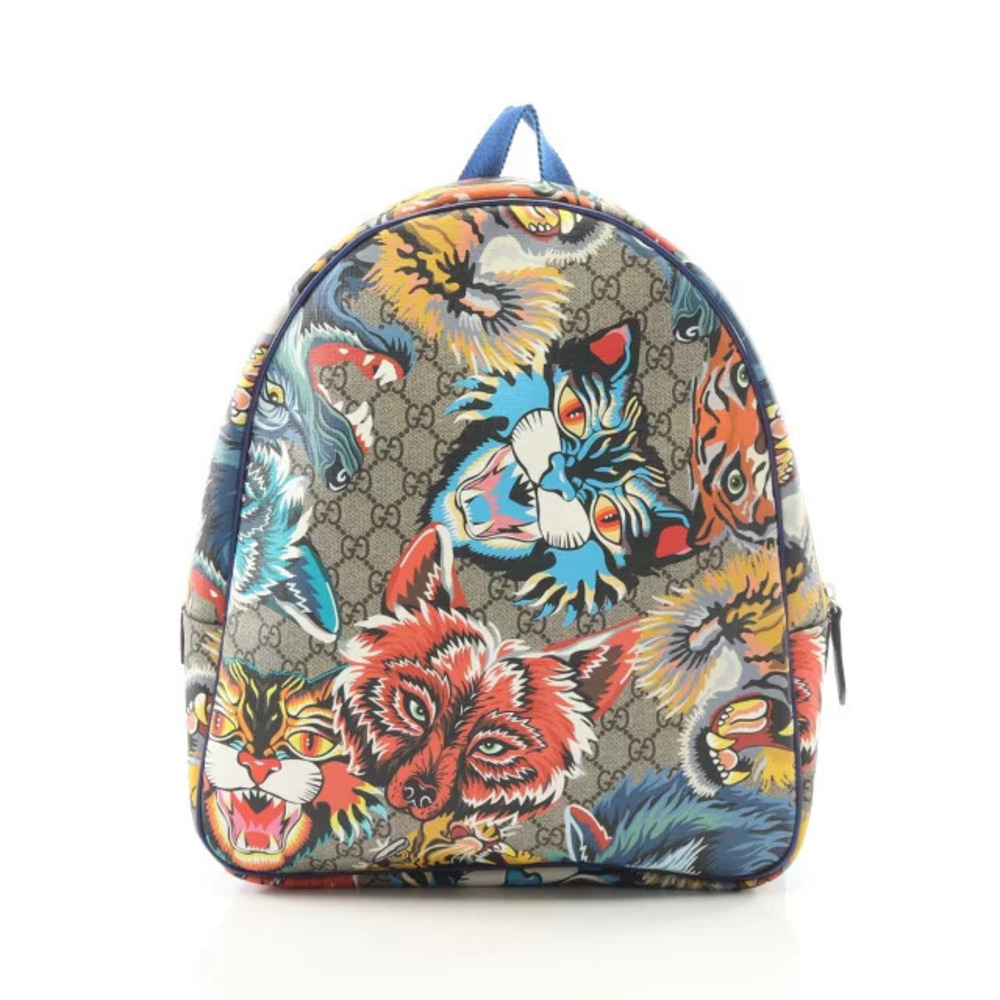 Gucci Monster GG Supreme Backpack Canvas Leather Beige Cream Multicolor